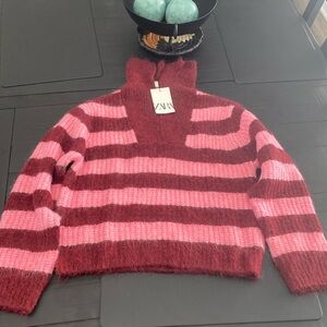 NWT ZARA striped knit zipper sweater